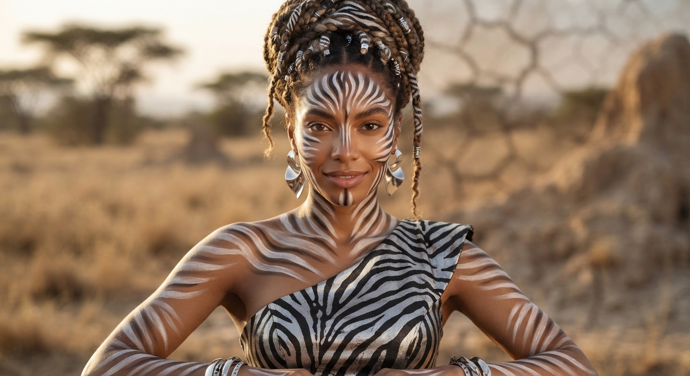 A portrait styled with zebra stripes — the zebra is the symbol of the EDS and rare-disease community.